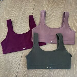Nike Women's Alate Ribbed Scoop Neck Sports Bra Trio - Plum, Mauve, and Olive